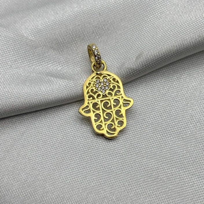 #D10223 - Dije Mano Hamsa/Fátima Corazón Piedra Zirconia Oro 10K - K01/1.6