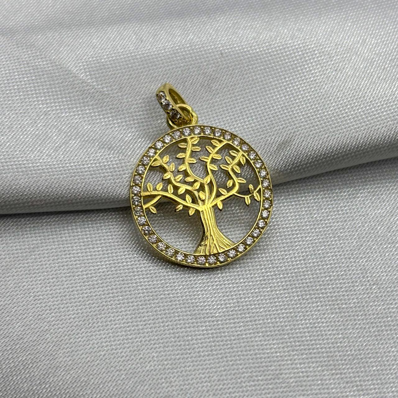 #D10225 - Dije Circular Árbol De La Vida Piedra Zirconia Oro 10K - K01/1.9