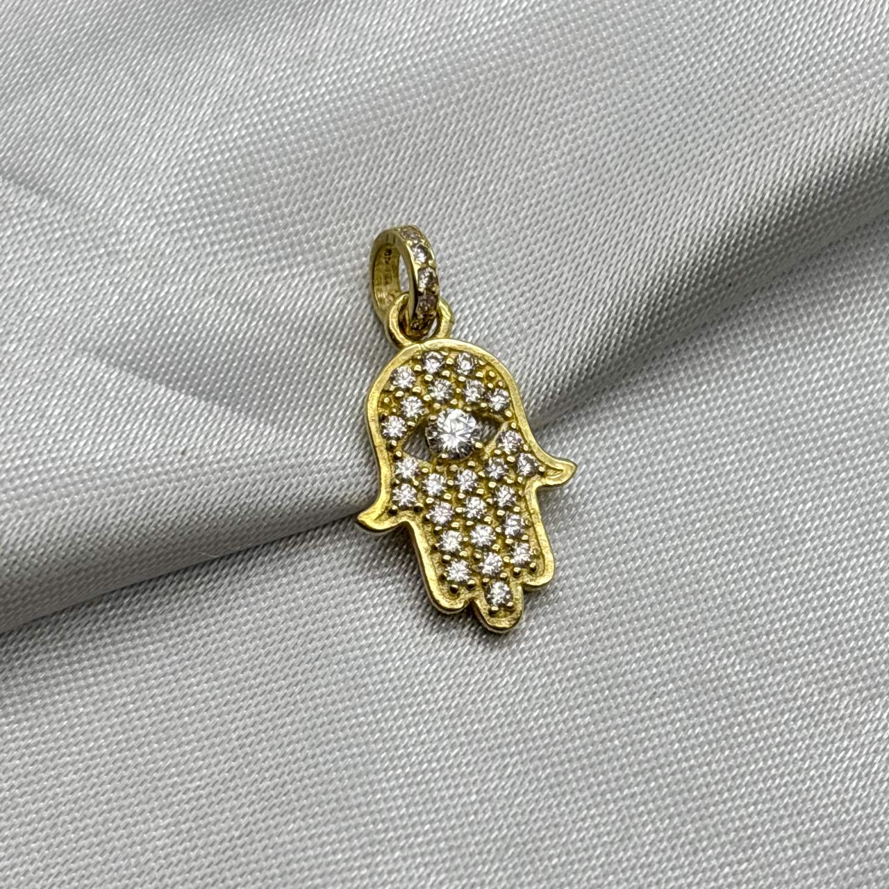 #D10227 - Dije Mano Fátima/Hamsa Piedra Zirconia Oro 10K - K01/2.0