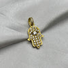 #D10227 - Dije Mano Fátima/Hamsa Piedra Zirconia Oro 10K - K01/2.0