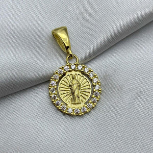 #D10234 - Dije/Medalla Circular San Judas Tadeo Piedra Zirconia Oro 10K - I04/2.3