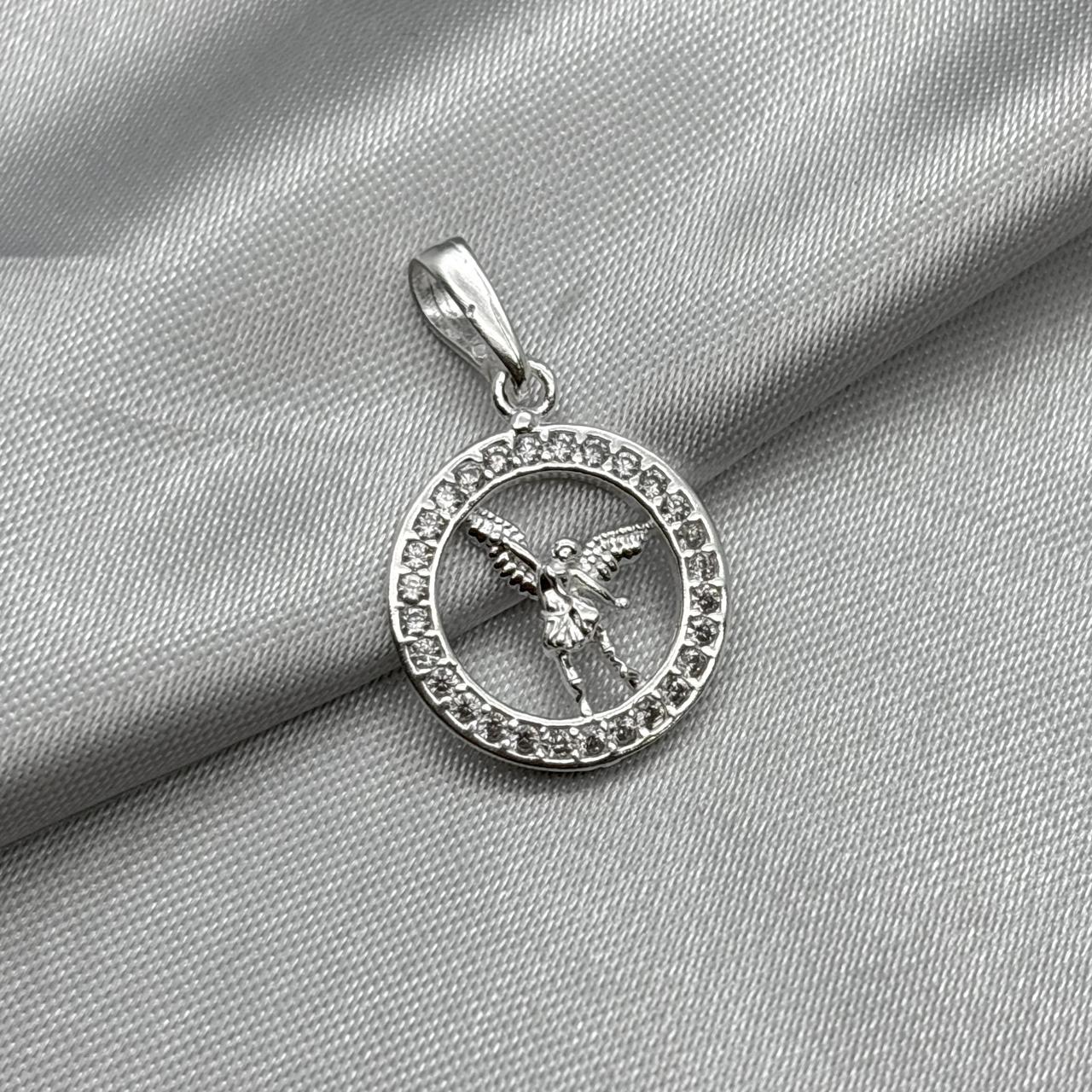 #D143 - Dije Circular Arcángel Miguel Piedra Zirconia Plata - F2.2