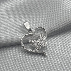 #D150 - Dije Corazón Y Mariposa Con Piedra Zirconia Plata - F1.2