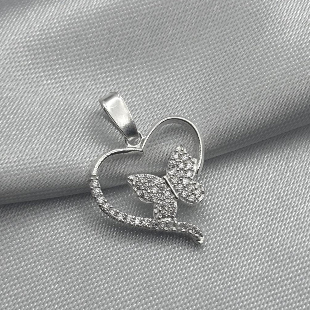 #D150 - Dije Corazón Y Mariposa Con Piedra Zirconia Plata - F1.2