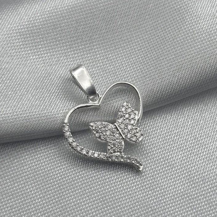 #D150 - Dije Corazón Y Mariposa Con Piedra Zirconia Plata - F1.2