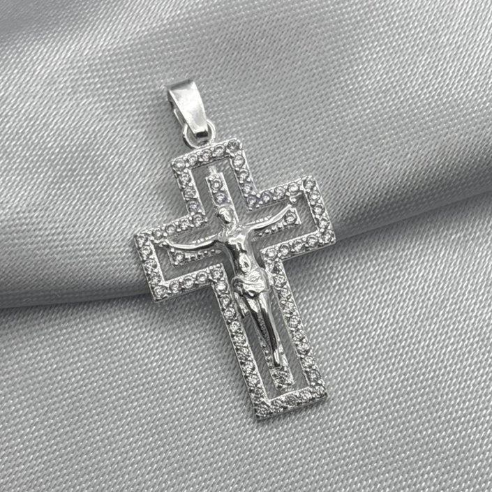 #D166 - Dije Crucifijo Con Piedra Zirconia Plata - LL2.1