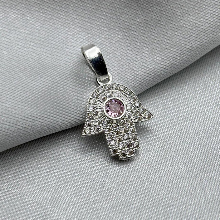 #D233 - Dije Mano Hamsa/Mano De Fátima Con Piedra Zirconia Plata - LL1.0