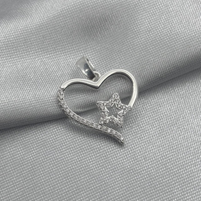 #D256 - Dije Corazón Y Estrella Piedra Zirconia Plata - LL1.6