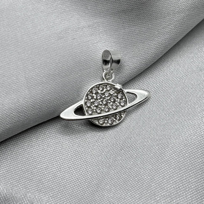 #D373 - Dije Saturno Con Piedra Zirconia Plata - ZC2.4