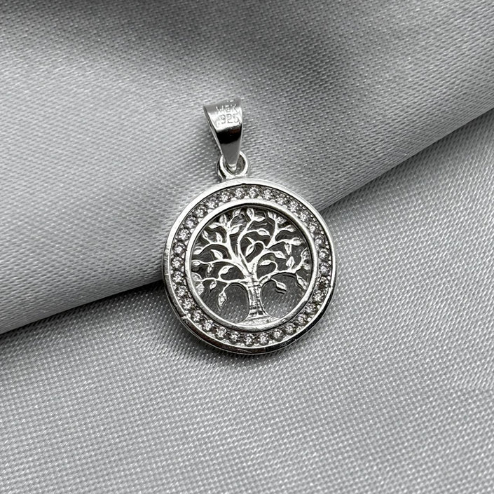 #D397 - Dije Circular Árbol De La Vida Con Piedra Zirconia Plata - ZC2.6