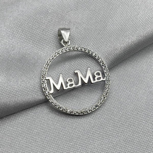 #D429 - Dije Circular Mamá Con Piedra Zirconia Plata - IP2.5