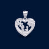 #D430 - Dije Corazón Mamá Y Hijo/a Flor Y Piedra Zirconia Baño Rodio Plata - IP2.3