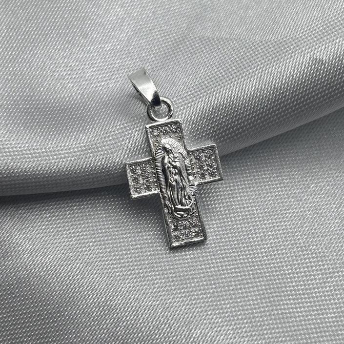 #D514 - Dije Cruz Virgen De Guadalupe Con Piedra Zirconia Plata - F1.1