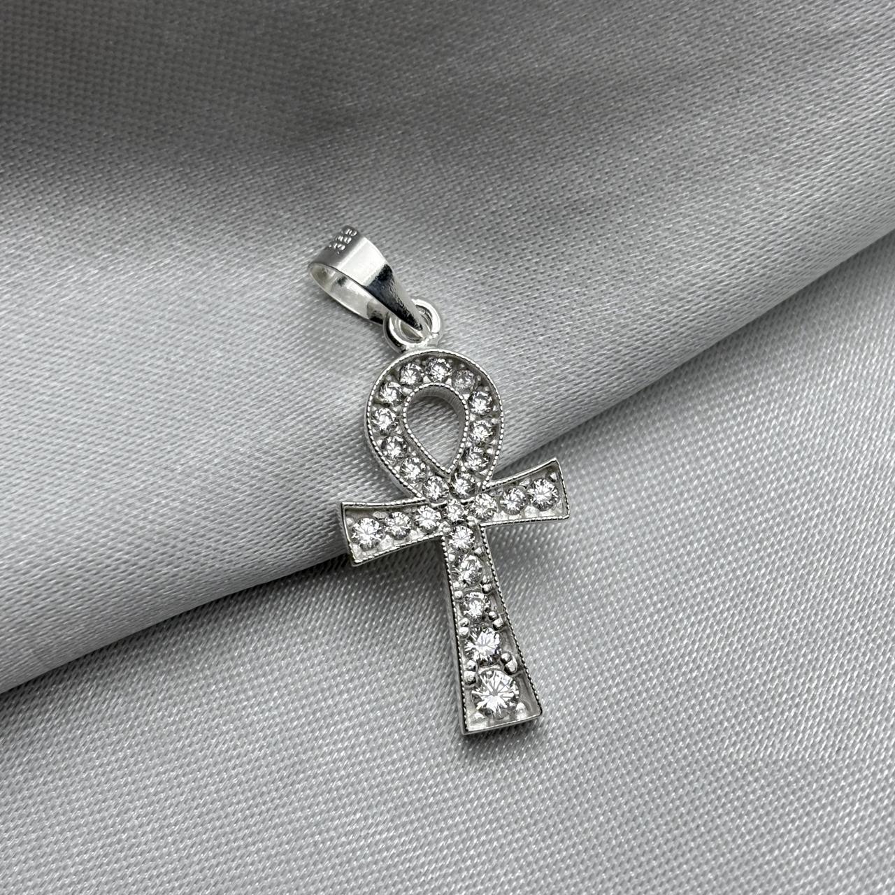 #D592 - Dije Cruz Egipcia Con Piedra Zirconia Plata - ZC2.8
