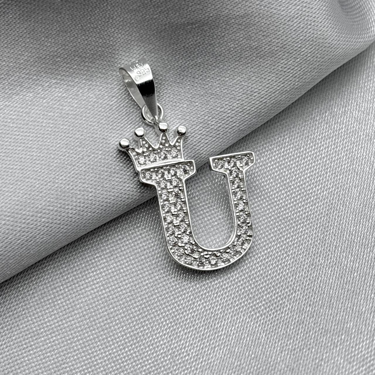 #D593 - Dije Letras Con Corona Y Piedra Zirconia Plata - ZC2.5