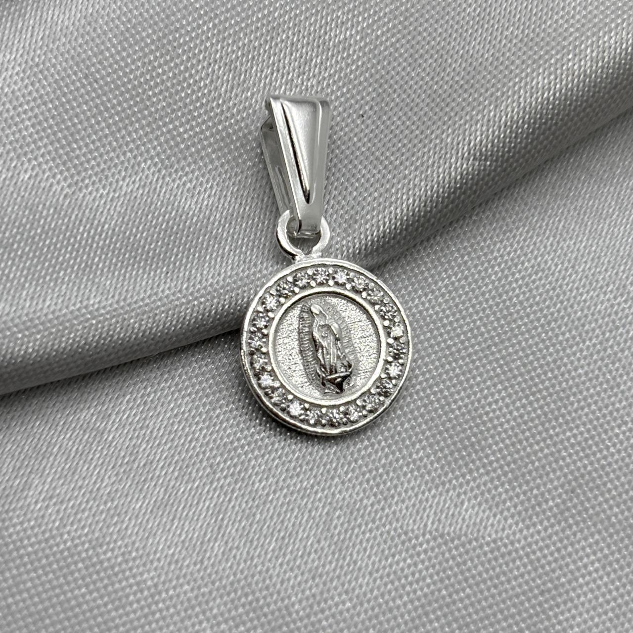 #D614 - Dije Circular Virgen De Guadalupe Con Zirconia Plata - B09/1.7