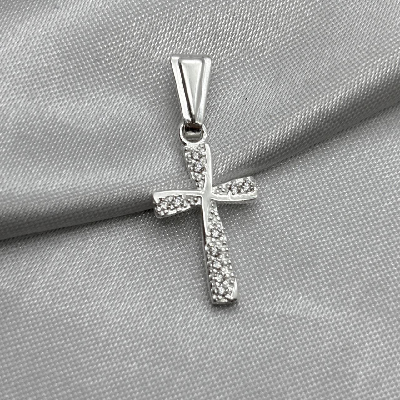 #D615 - Dije De Cruz Religiosa Delgada Con Zirconia Plata - B09/1.5
