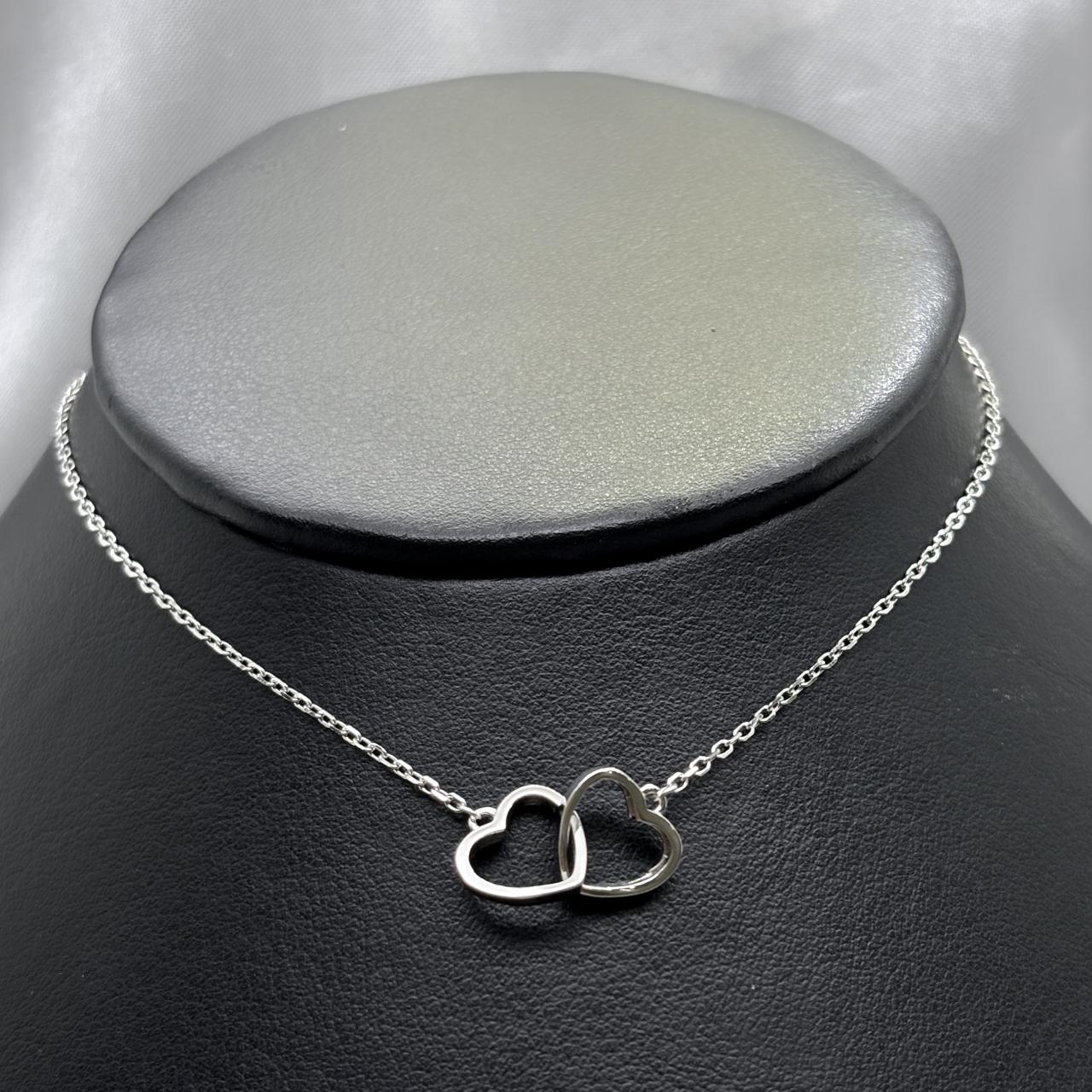 #G234 - Gargantilla De Corazón Doble De Plata - MI2.6