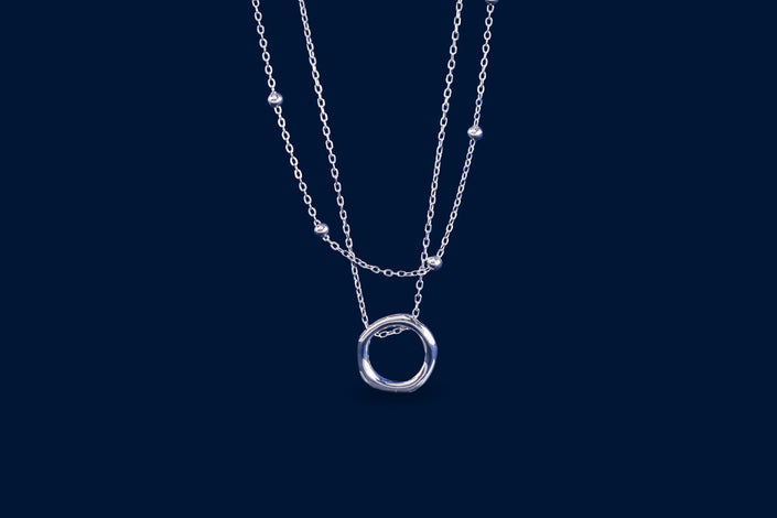 #G237 - Gargantilla Doble Circular con Bolitas De Plata - PU5.6