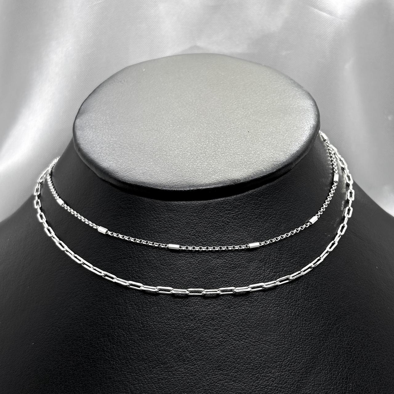 #G238 - Gargantilla Doble Rectangular De Plata - MI5.0