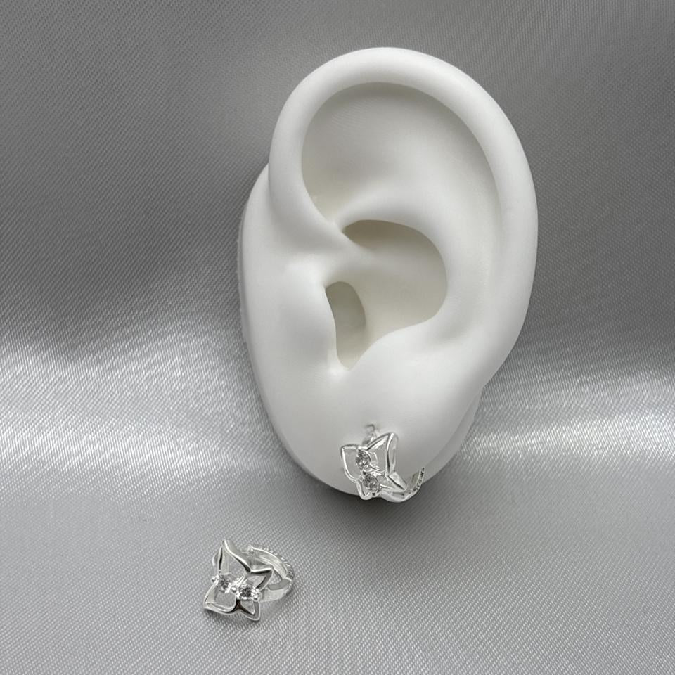 #H164 - Huggie Mariposa Con Piedra Zirconia Plata - LL2.3