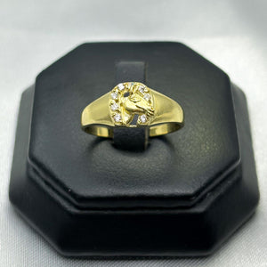 #HE134 - Anillo De Herradura Y Caballo De Oro 10k - J04/2.5gr