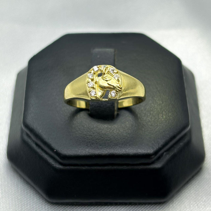 #HE134 - Anillo De Herradura Y Caballo De Oro 10k - H04/2.5