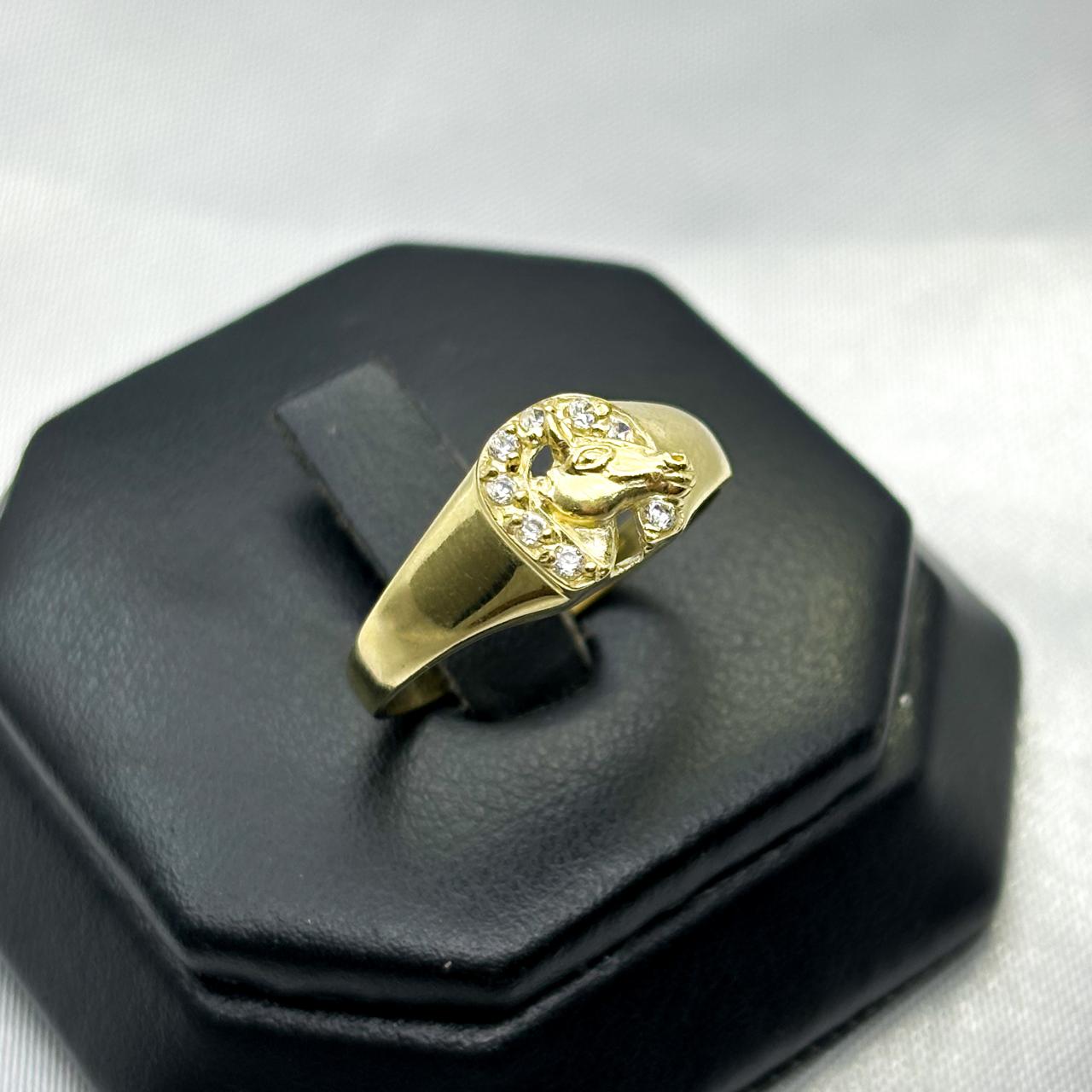 #HE134 - Anillo De Herradura Y Caballo De Oro 10k - H04/2.5