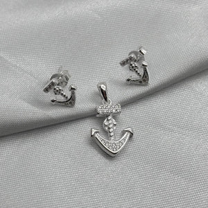 #J146 - Juego Ancla Con Piedra Zirconia Plata - IP2.6