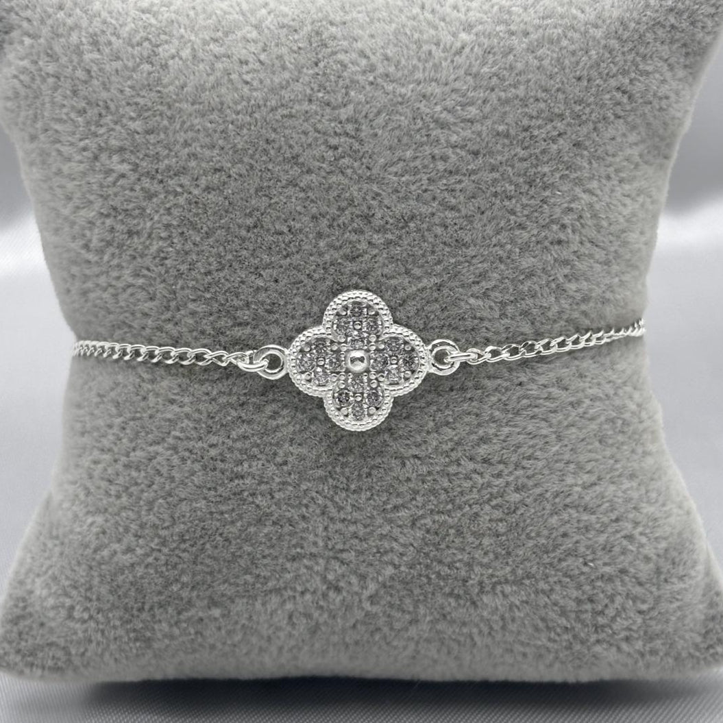 #PA138 - Pulsera Tipo Van Cleef Con Piedra Zirconia Plata - ZC3.9