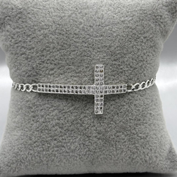 #PA151 - Pulsera Cruz Con Piedra Zirconia Plata - F4.8