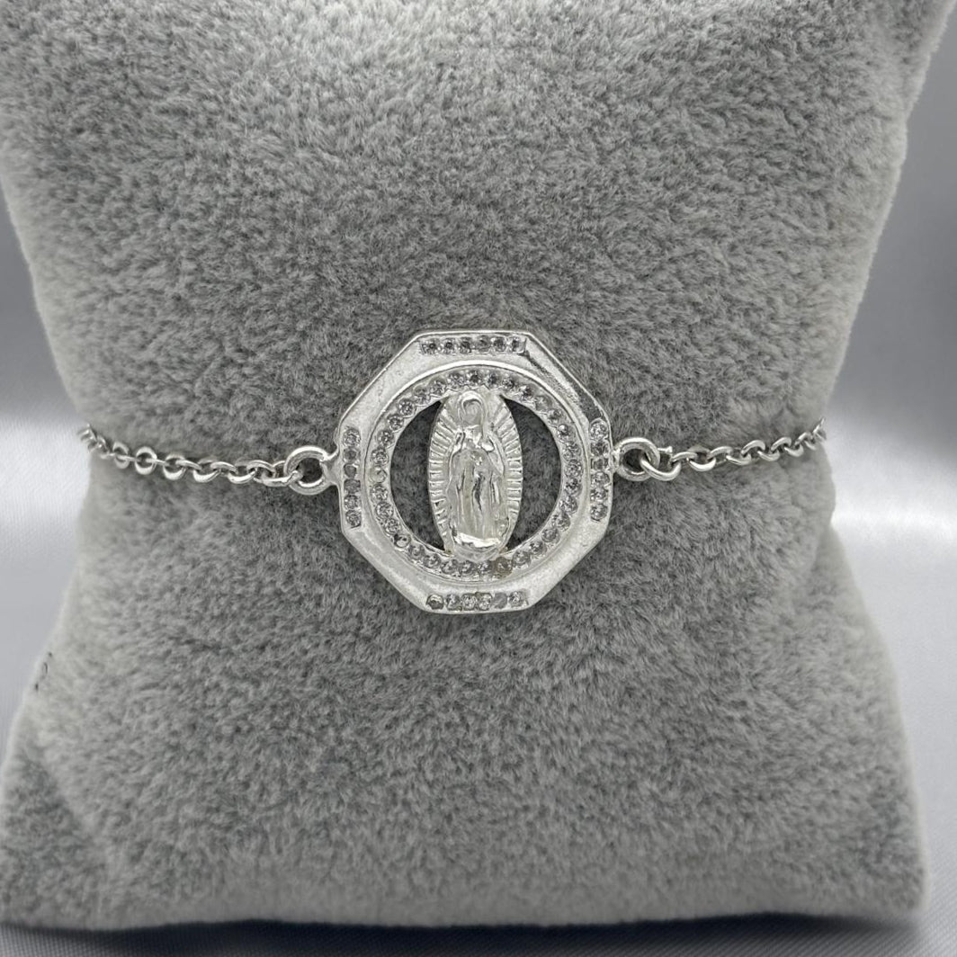 #PA162 - Pulsera Dije Virgen De Guadalupe Piedra Zirconia Plata - F5.6