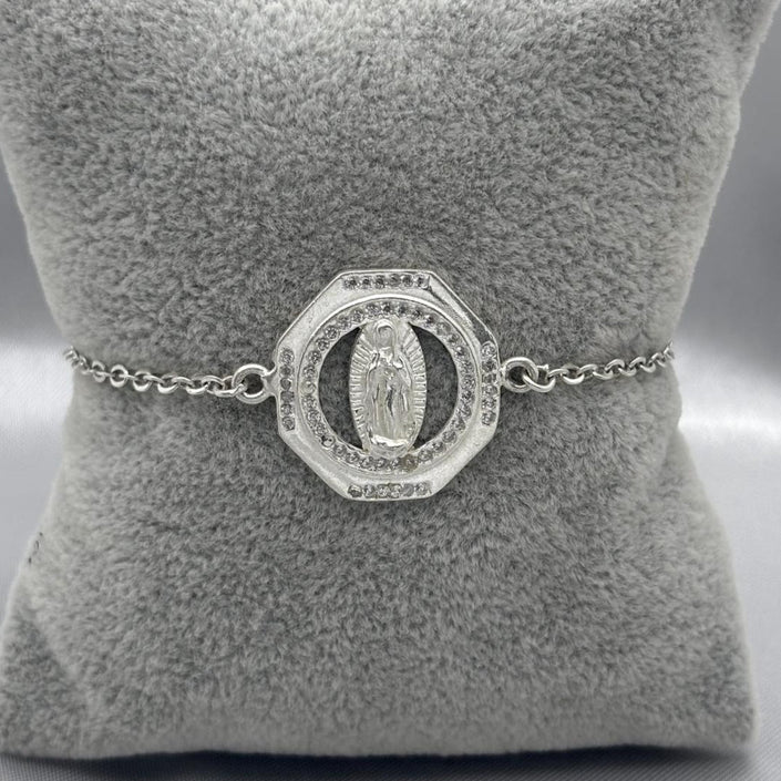 #PA162 - Pulsera Dije Virgen De Guadalupe Piedra Zirconia Plata - F5.6