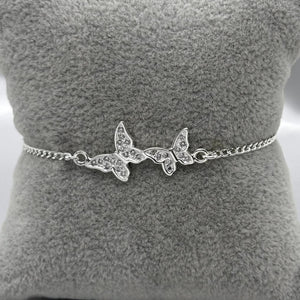 #PA165 - Pulsera Doble Mariposa Con Piedra Zirconia Plata - ZC3.9