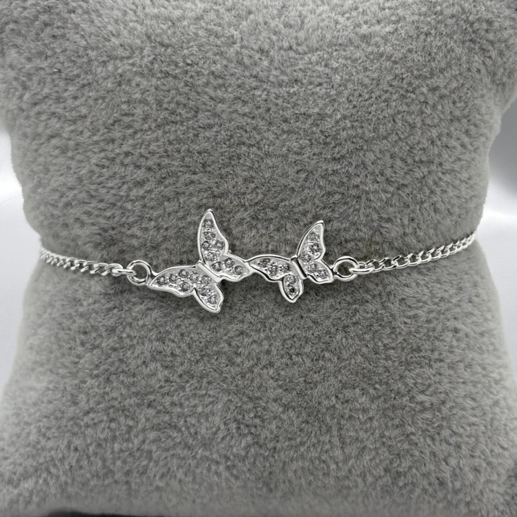 #PA165 - Pulsera Doble Mariposa Con Piedra Zirconia Plata - ZC3.9