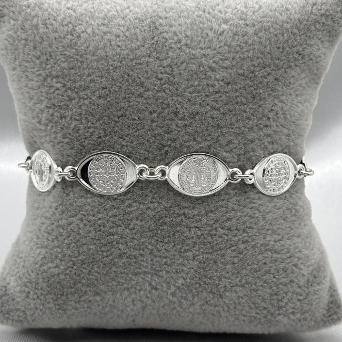 #PA213 - Pulsera Medalla Ovalada San Benito Plata - CE5.6