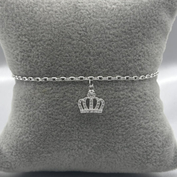 #PA235 - Pulsera Corona Con Piedra Zirconia Plata - LL2.5