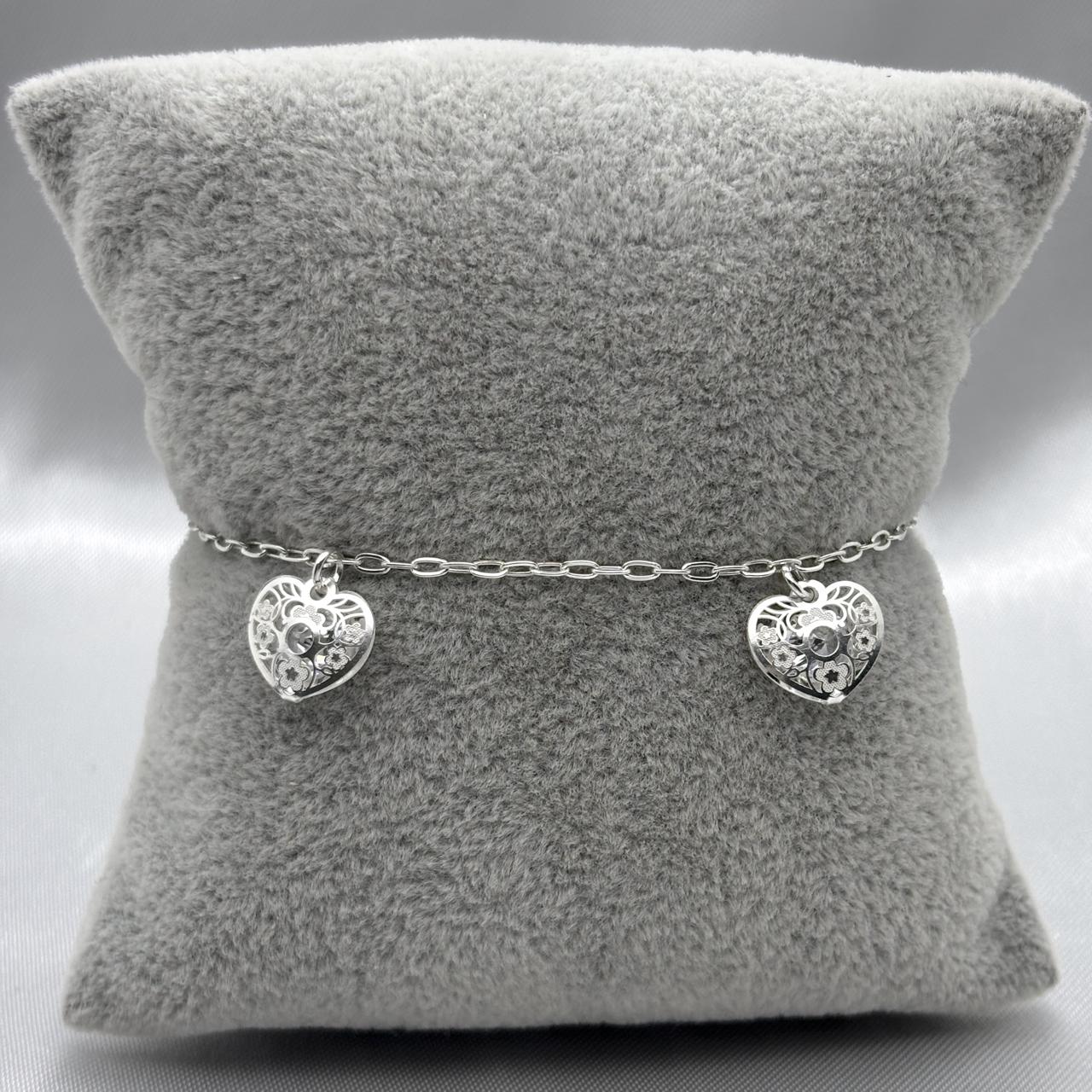 #PA252 - Pulsera De Corazones De Plata Con Piedra Zirconia - LL3.3