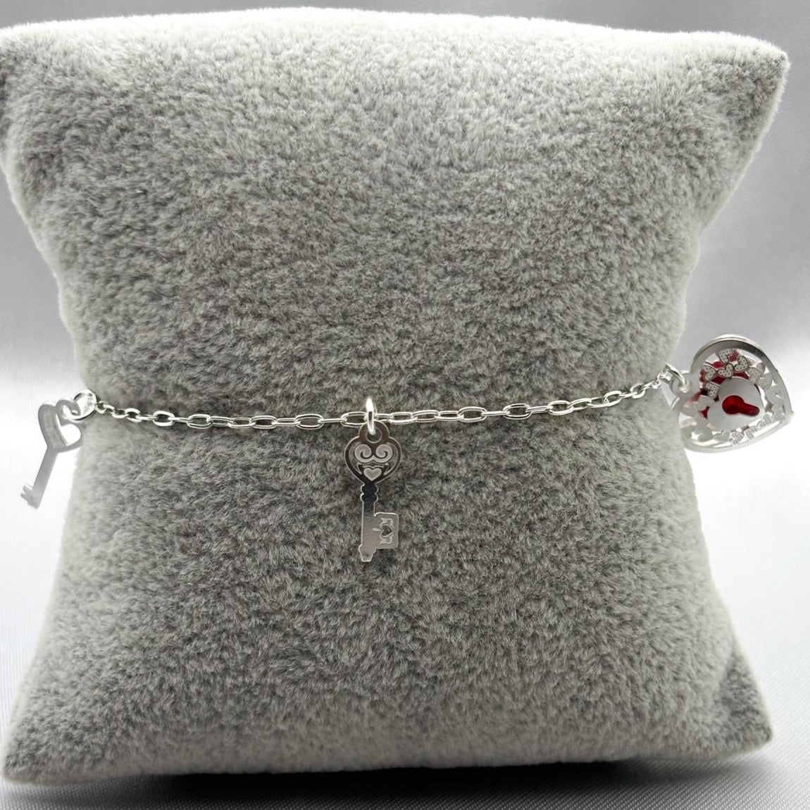 #PA253 - Pulsera De Corazón Y Llaves De Plata Con Piedra Zirconia - LL2.4