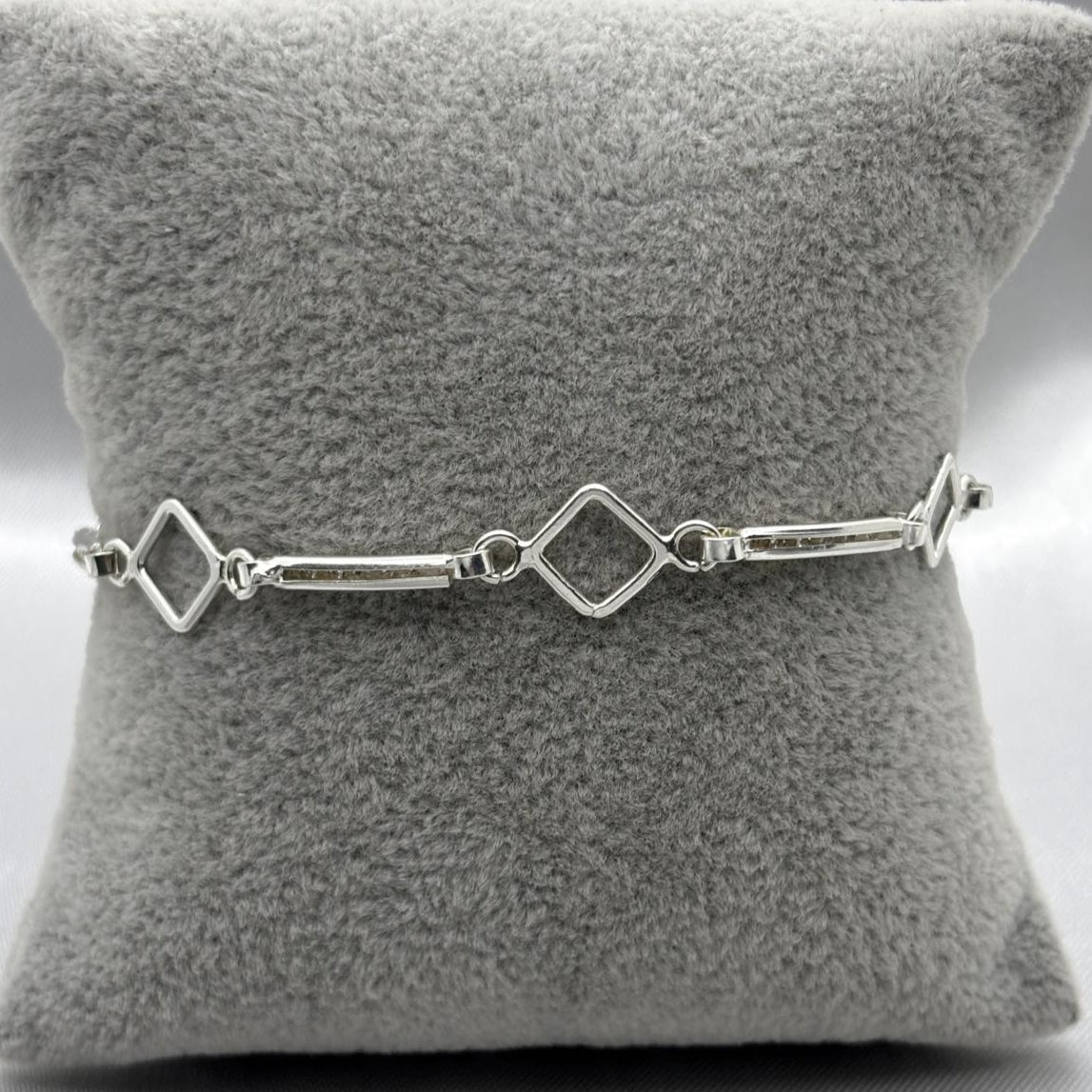 #PA292 - Pulsera Rombo y Rectángulo De Plata Con Piedra Zirconia - ZC5.2