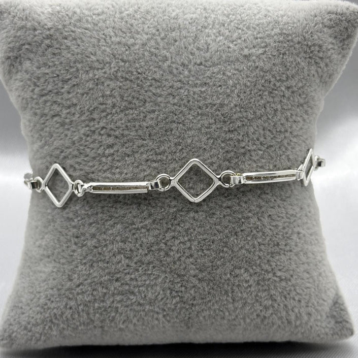 #PA292 - Pulsera Rombo y Rectángulo De Plata Con Piedra Zirconia - ZC5.2