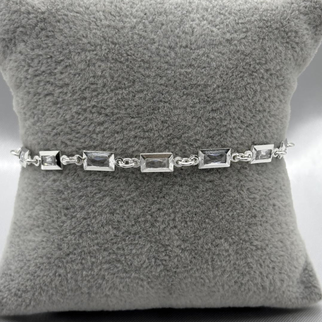 #PA294 - Pulsera Rectangular Con Zirconia Plata -ZC4.1
