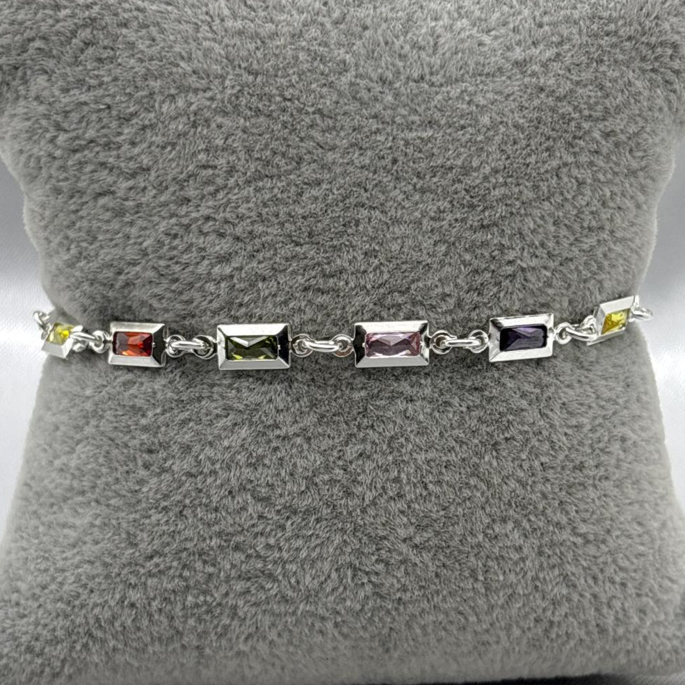 #PA294 - Pulsera Rectangular Con Zirconia Plata -ZC4.1