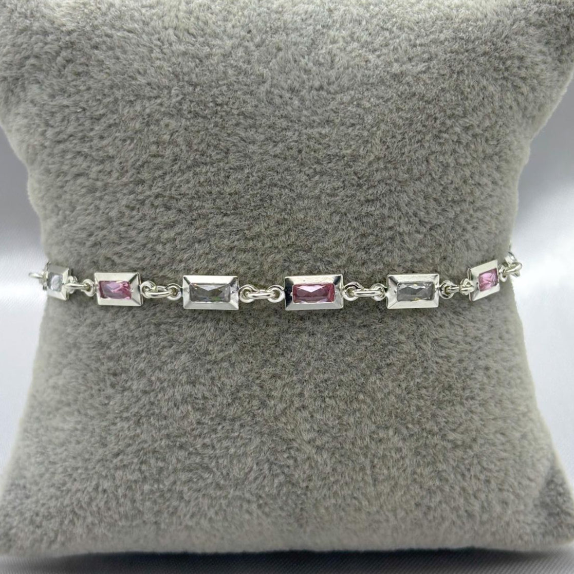 #PA294 - Pulsera Rectangular Con Zirconia Plata -ZC4.1
