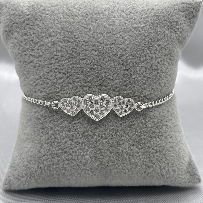 #PA322 - Pulsera Triple Corazón Con Piedra Zirconia Plata - ZC4.3