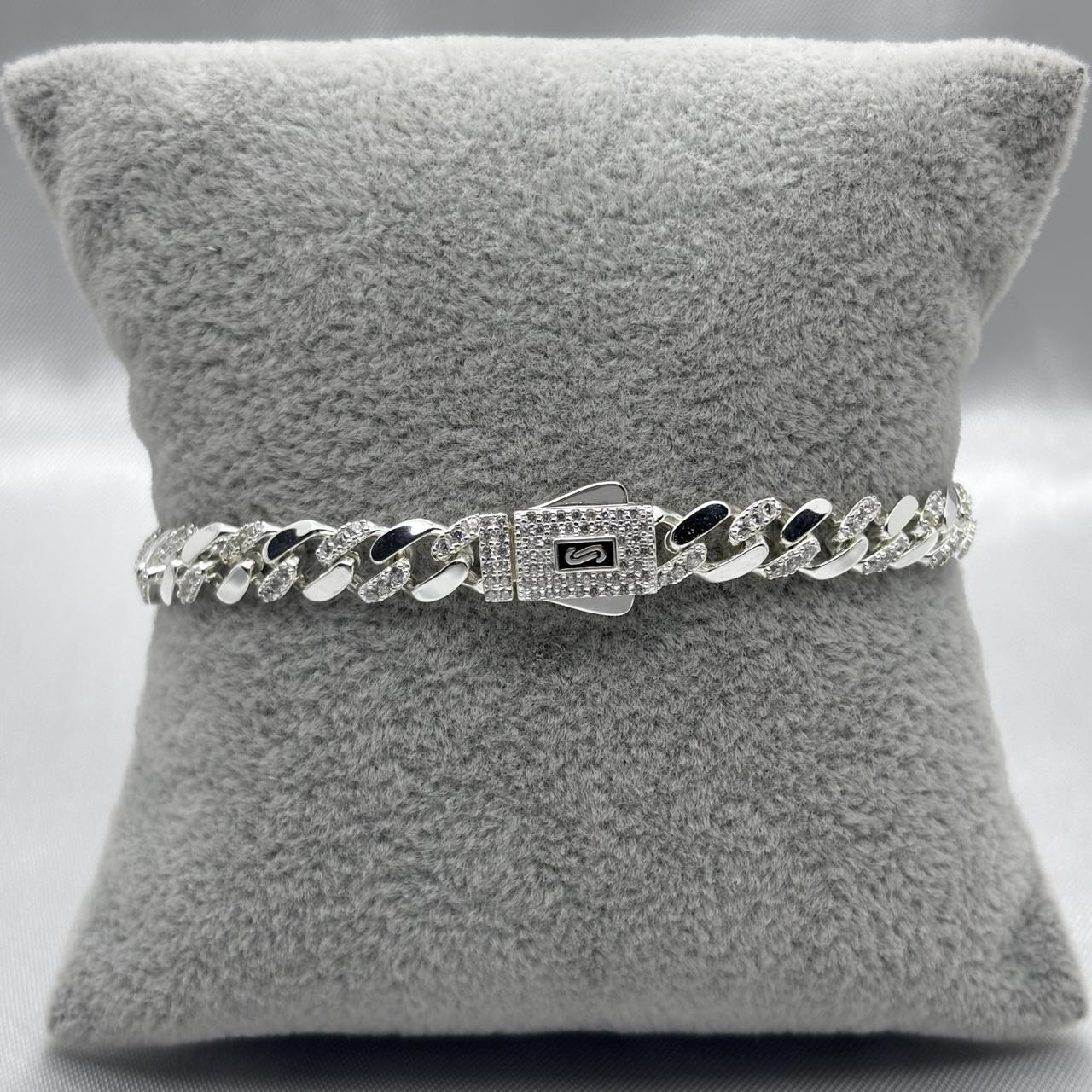 #PO128 - Pulso Monaco Piedra Zirconia Baño Rodio/Plata - 6 mm - MI14.1