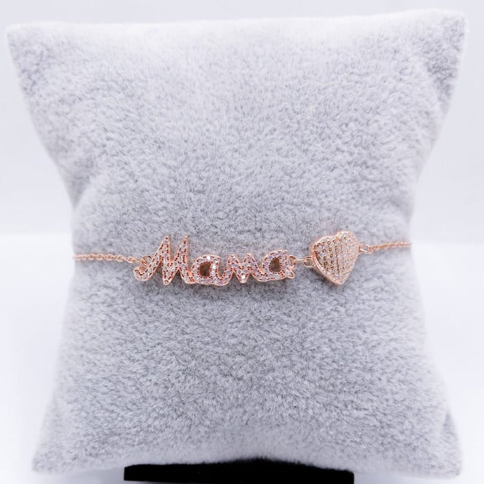 #PA156 - Pulsera De Mamá Y Corazón Con Piedra Zirconia Plata - PU4.1