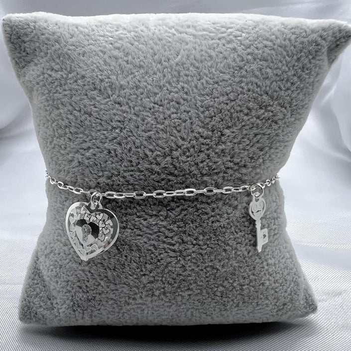 #PA253 - Pulsera De Corazón Y Llaves De Plata Con Piedra Zirconia - LL2.4