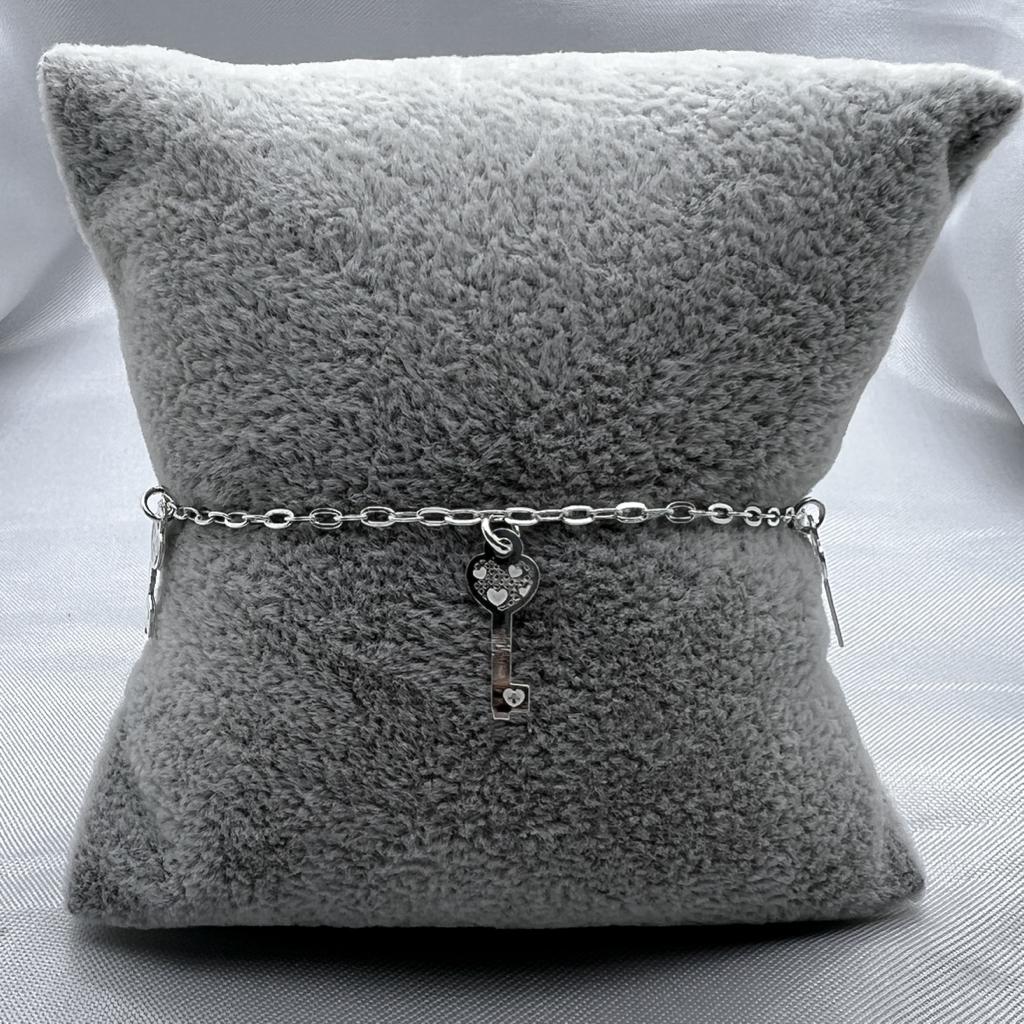 #PA253 - Pulsera De Corazón Y Llaves De Plata Con Piedra Zirconia - LL2.4