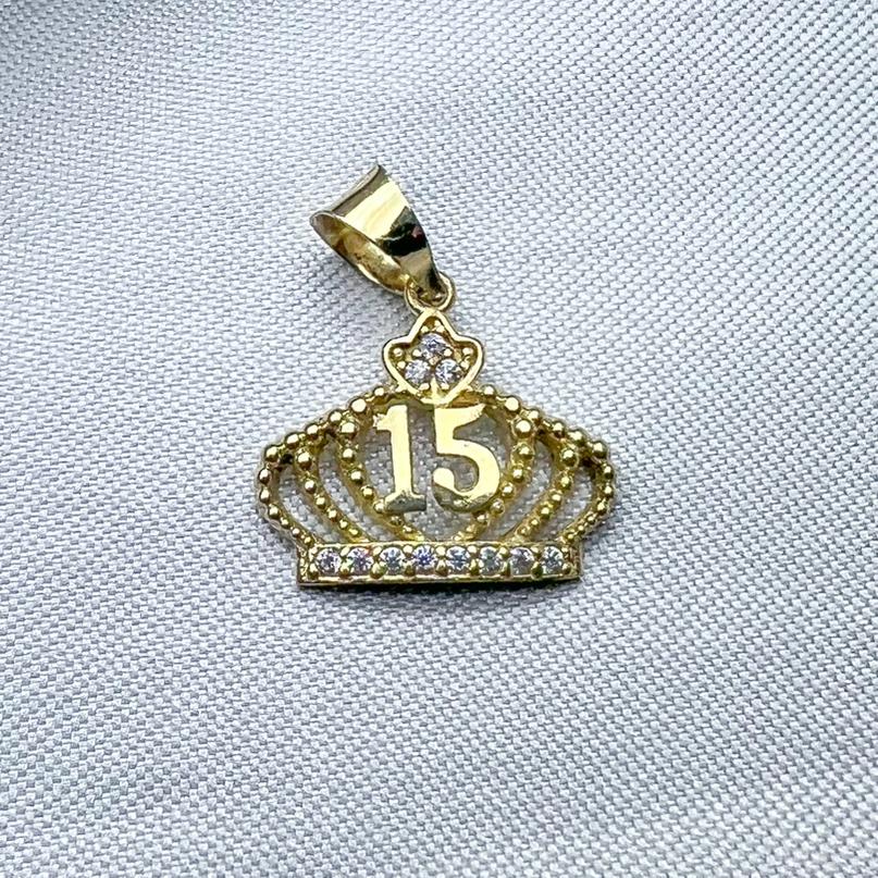 Collar Cadenas De Oro 15 AÃ±os D10121 Dije Corona De 15 Años De Oro